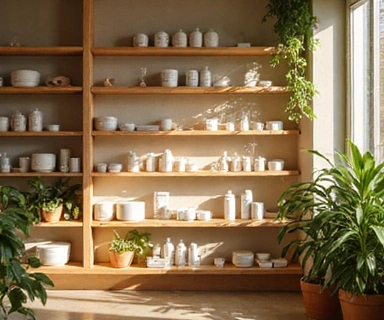 Serene boutique wellness space with natural light and minimalist design