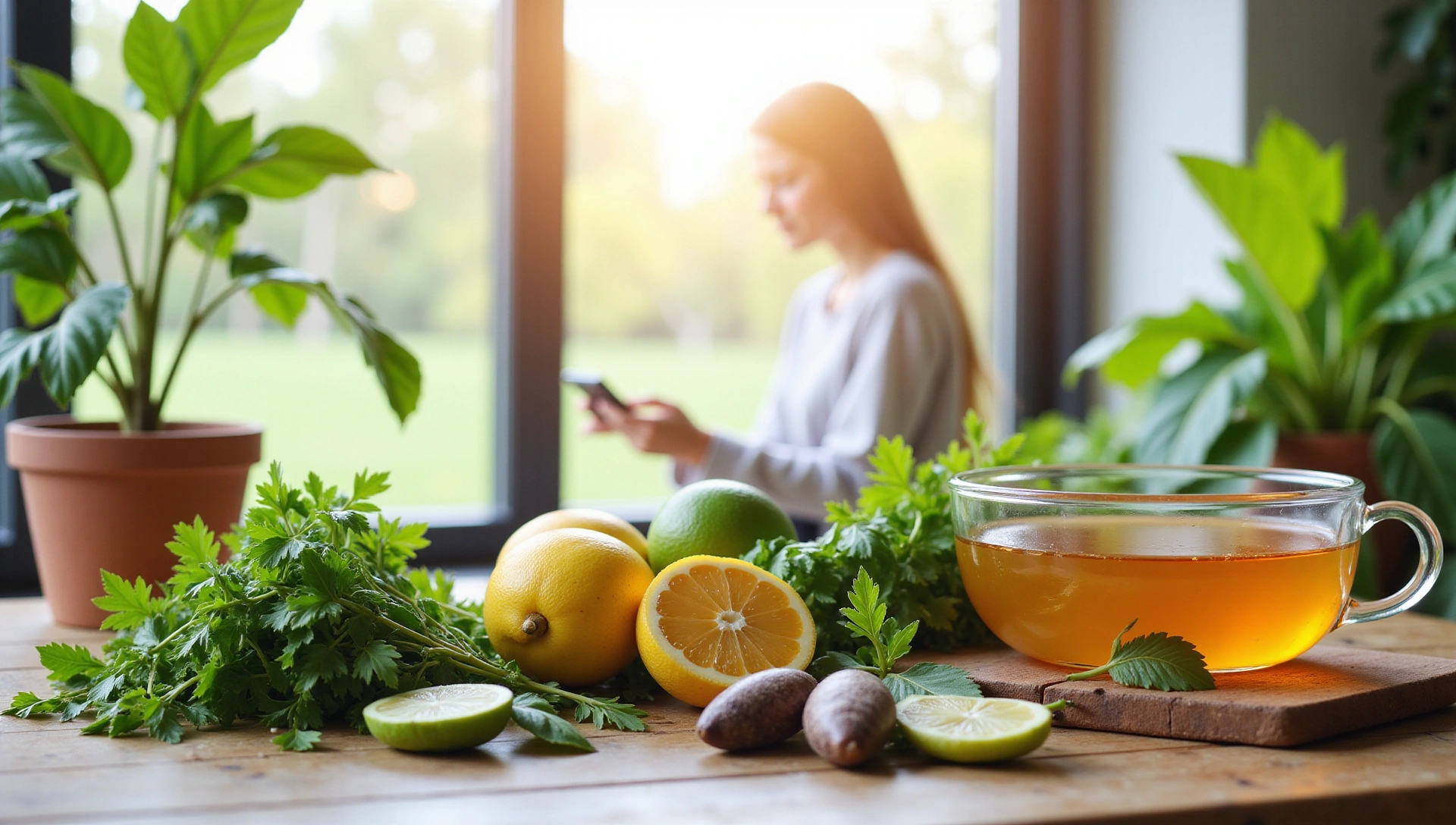 Serene wellness lifestyle with natural ingredients and fresh morning routine