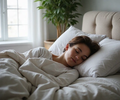 Person enjoying quality sleep in a comfortable, well-designed bedroom
